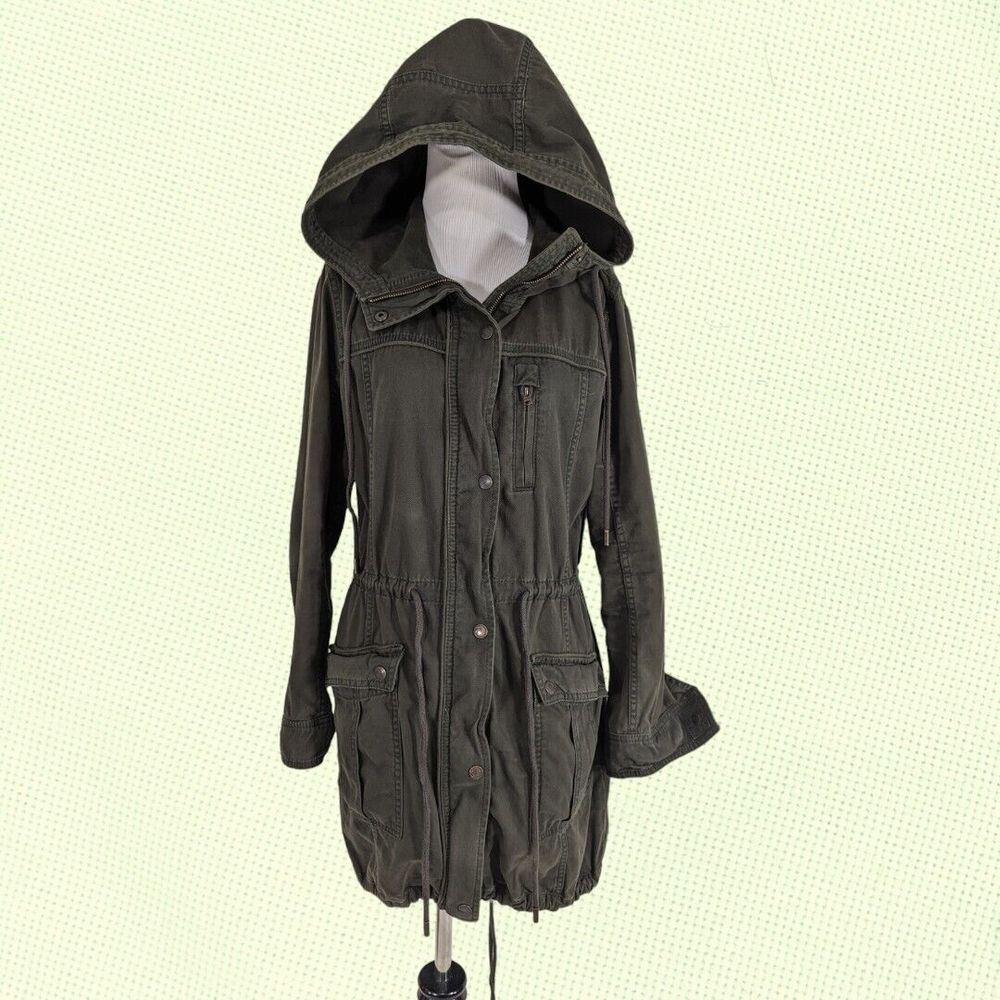 Abercrombie & Fitch Hooded Military Long Utility Jacket Army Green Women S